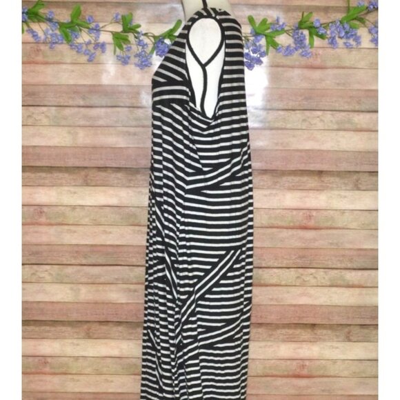 Cool Calvin Klein Ladies Black Striped Sleeveless Long Maxi Dress Size L 16-18 - Picture 5 of 9